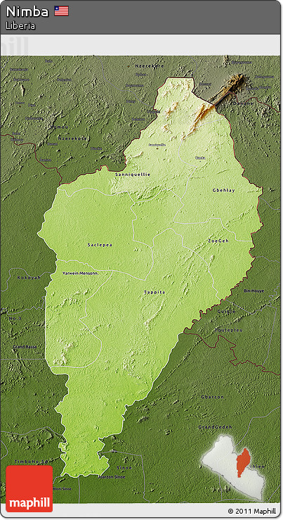 Physical 3D Map of Nimba, darken