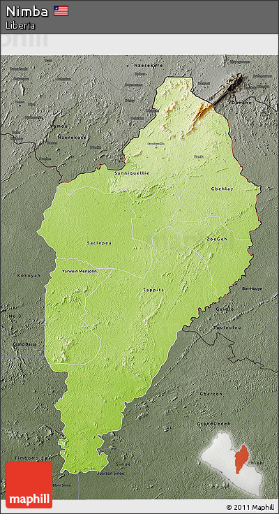 Physical 3D Map of Nimba, darken, semi-desaturated