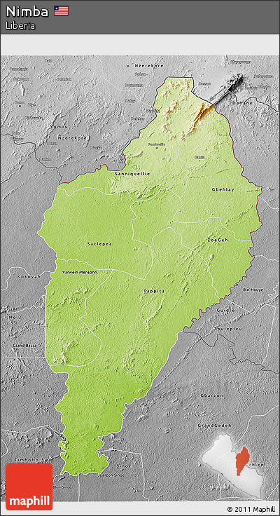 Physical 3D Map of Nimba, desaturated