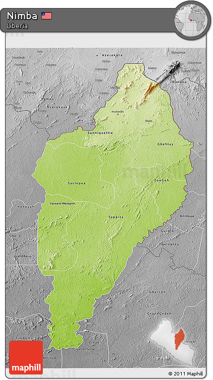 Physical 3D Map of Nimba, desaturated
