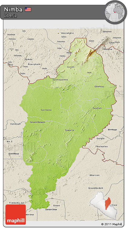 Physical 3D Map of Nimba, shaded relief outside