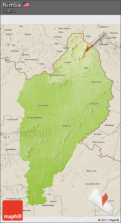 Physical 3D Map of Nimba, shaded relief outside