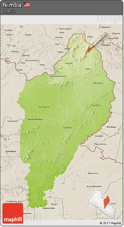 Physical 3D Map of Nimba, shaded relief outside