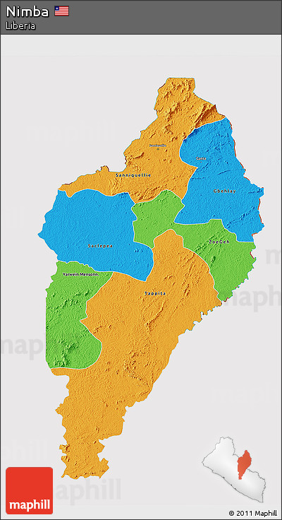 Political 3D Map of Nimba, cropped outside