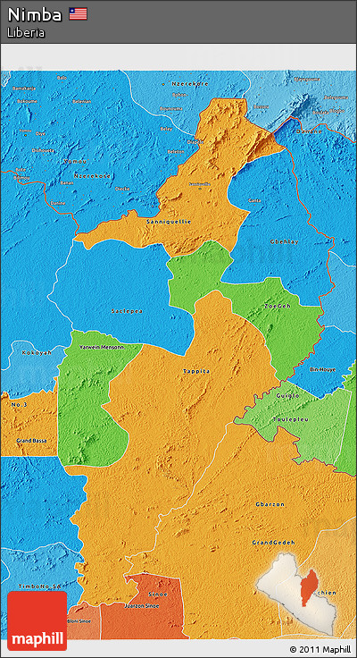 Political 3D Map of Nimba, political shades outside