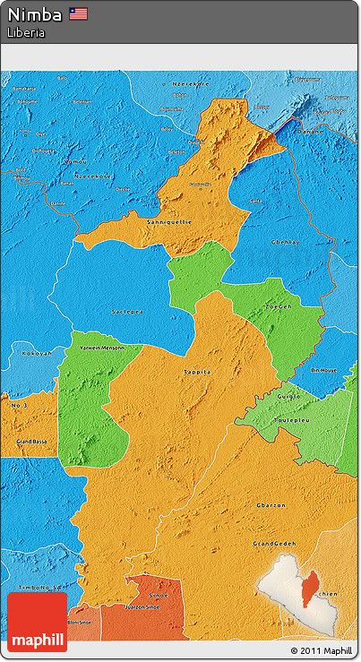 Political 3D Map of Nimba, political shades outside