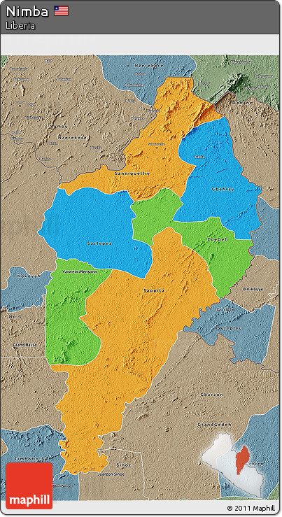 Political 3D Map of Nimba, semi-desaturated