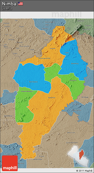 Political 3D Map of Nimba, semi-desaturated