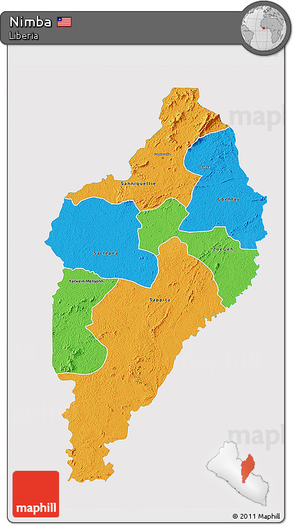 Political 3D Map of Nimba, single color outside