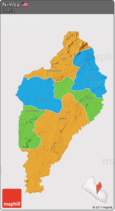 Political 3D Map of Nimba, single color outside