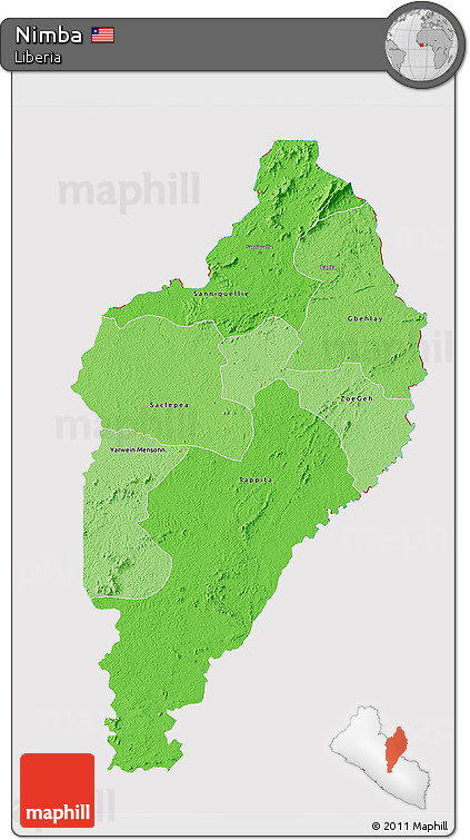 Political Shades 3D Map of Nimba, cropped outside