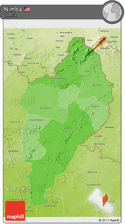 Political Shades 3D Map of Nimba, physical outside