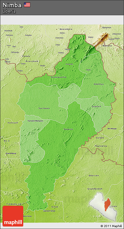 Political Shades 3D Map of Nimba, physical outside