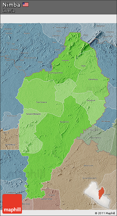 Political Shades 3D Map of Nimba, semi-desaturated