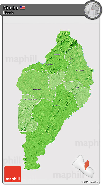 Political Shades 3D Map of Nimba, single color outside