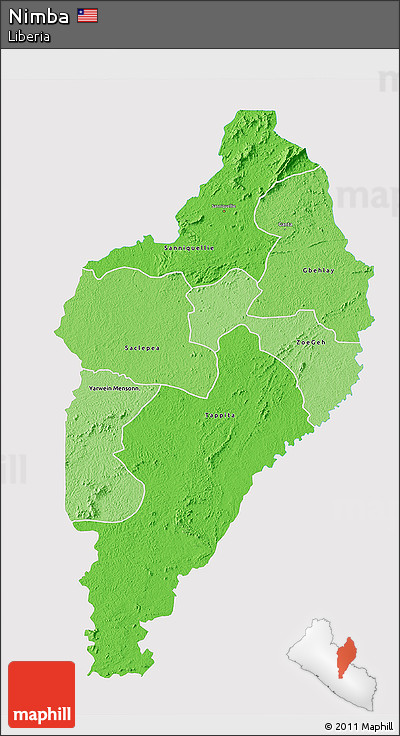 Political Shades 3D Map of Nimba, single color outside