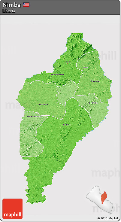 Political Shades 3D Map of Nimba, single color outside