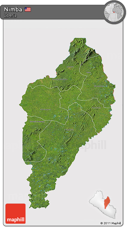 Satellite 3D Map of Nimba, cropped outside