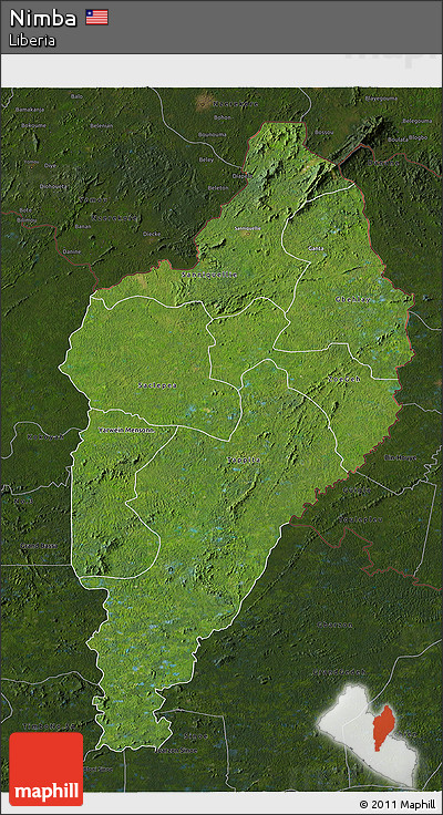 Satellite 3D Map of Nimba, darken