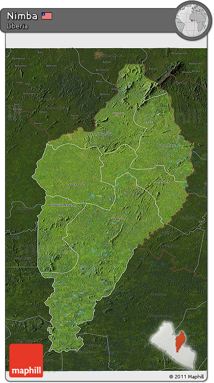 Satellite 3D Map of Nimba, darken
