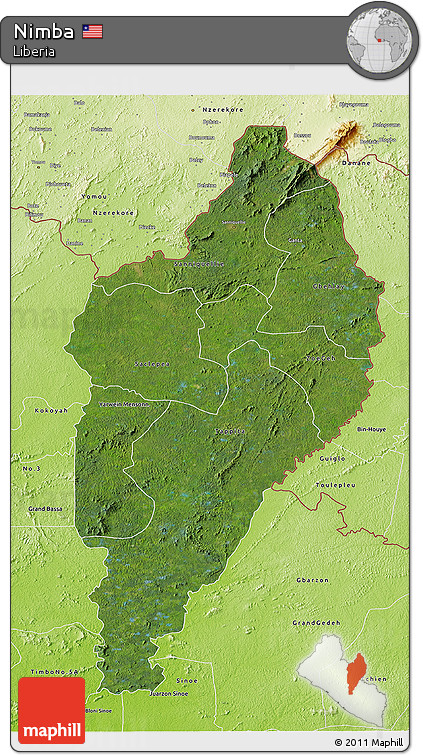 Satellite 3D Map of Nimba, physical outside