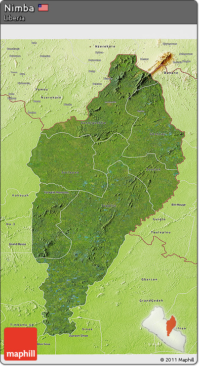 Satellite 3D Map of Nimba, physical outside