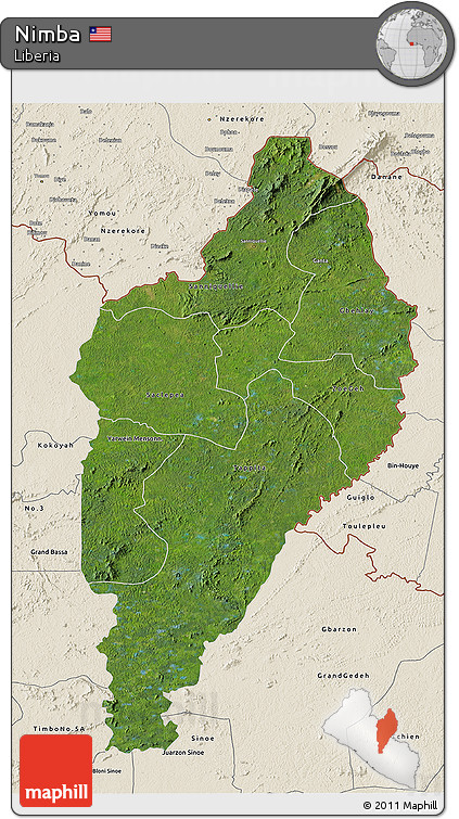 Satellite 3D Map of Nimba, shaded relief outside