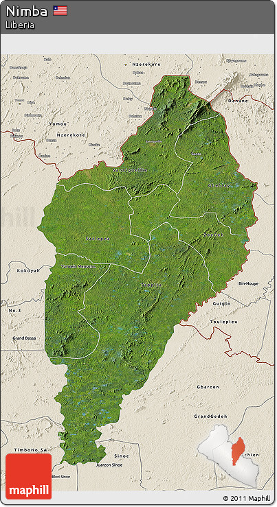 Satellite 3D Map of Nimba, shaded relief outside