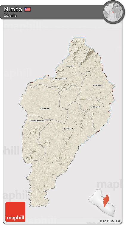 Shaded Relief 3D Map of Nimba, cropped outside