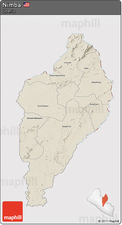 Shaded Relief 3D Map of Nimba, cropped outside