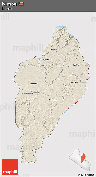 Shaded Relief 3D Map of Nimba, cropped outside