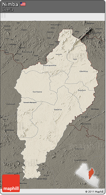 Shaded Relief 3D Map of Nimba, darken