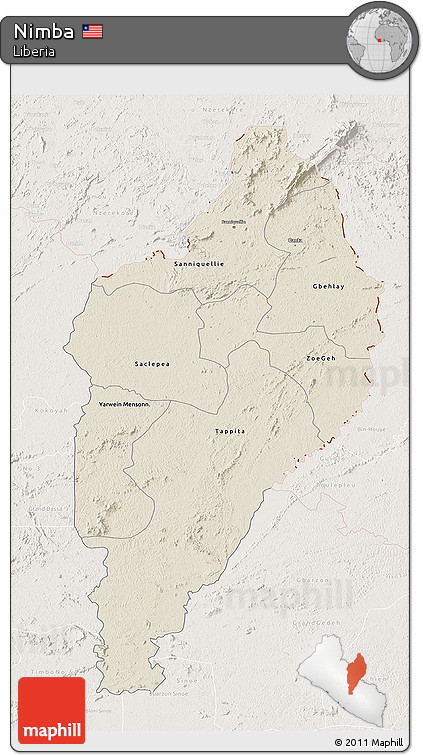 Shaded Relief 3D Map of Nimba, lighten