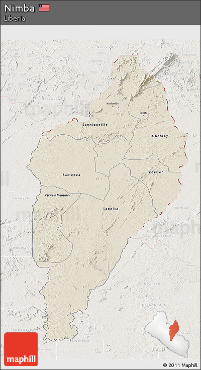 Shaded Relief 3D Map of Nimba, lighten