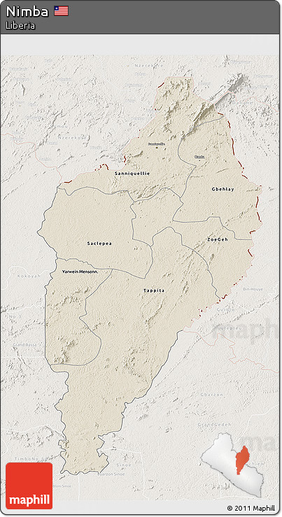 Shaded Relief 3D Map of Nimba, lighten