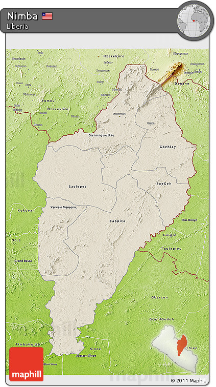 Shaded Relief 3D Map of Nimba, physical outside