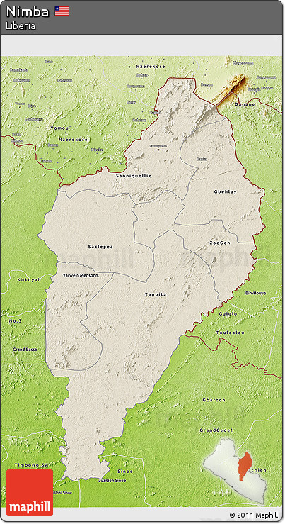 Shaded Relief 3D Map of Nimba, physical outside