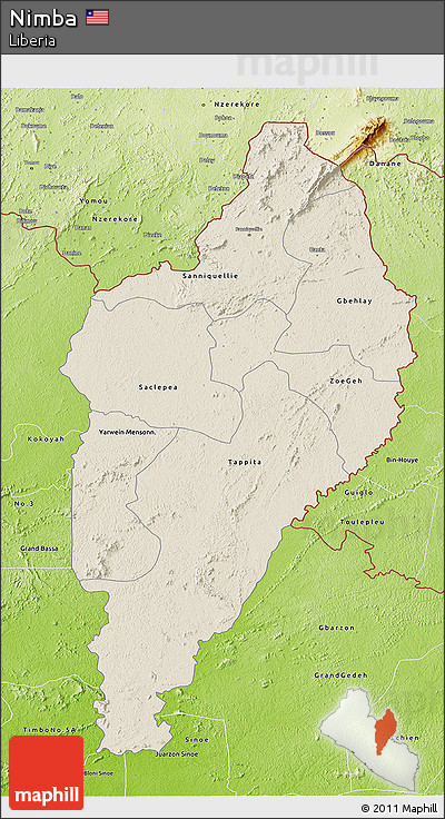 Shaded Relief 3D Map of Nimba, physical outside
