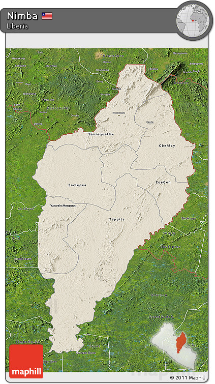 Shaded Relief 3D Map of Nimba, satellite outside