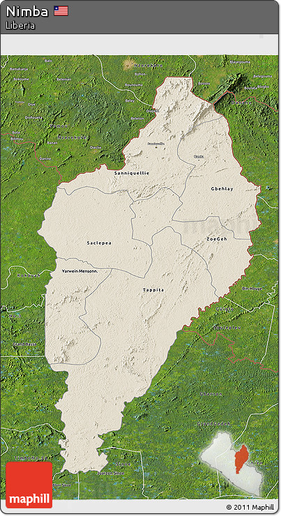 Shaded Relief 3D Map of Nimba, satellite outside