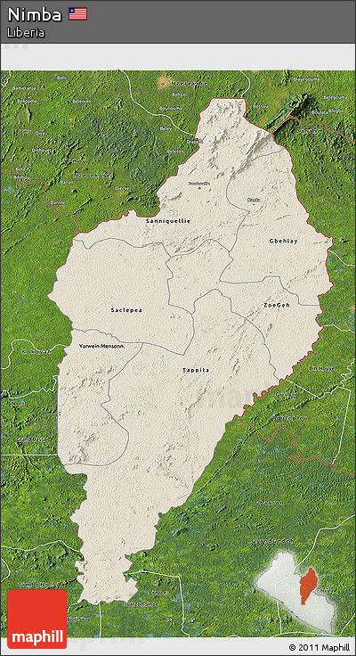 Shaded Relief 3D Map of Nimba, satellite outside