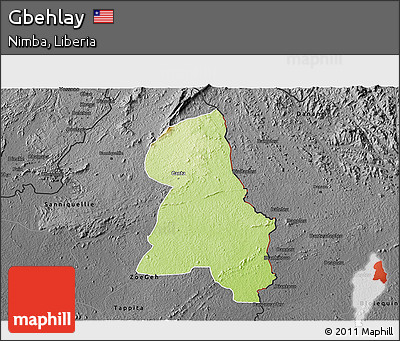 Physical 3D Map of Gbehlay, darken, desaturated