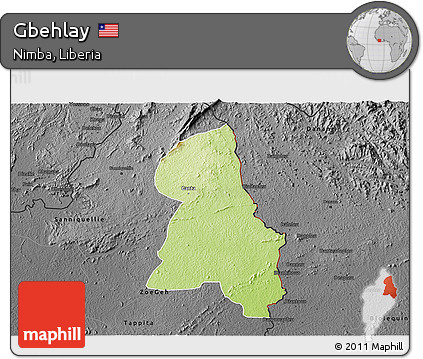 Physical 3D Map of Gbehlay, darken, desaturated