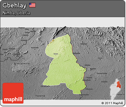 Physical 3D Map of Gbehlay, darken, desaturated