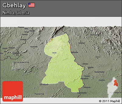 Physical 3D Map of Gbehlay, darken, semi-desaturated