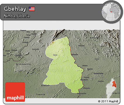 Physical 3D Map of Gbehlay, darken, semi-desaturated