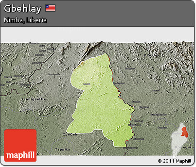 Physical 3D Map of Gbehlay, darken, semi-desaturated