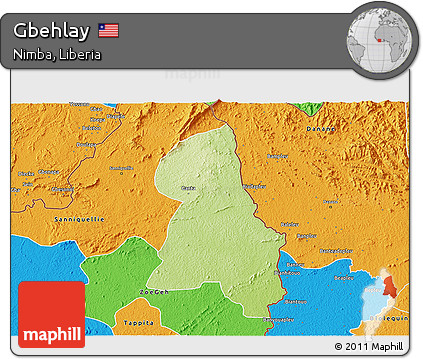 Physical 3D Map of Gbehlay, political outside