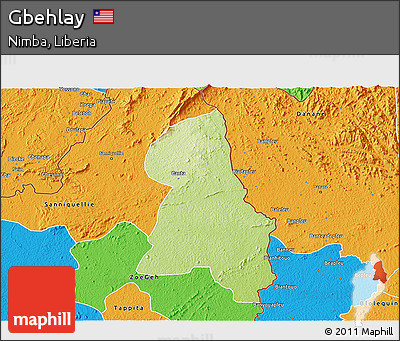 Physical 3D Map of Gbehlay, political outside