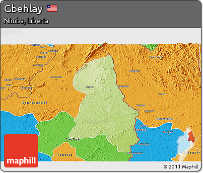 Physical 3D Map of Gbehlay, political outside